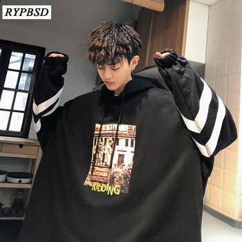 

2019 Spring Cotton Stitching Hooded Sweatshirt Korean Fashion Print Casual Loose Hip Hop Patchwork Hoodies Pullover M-XL