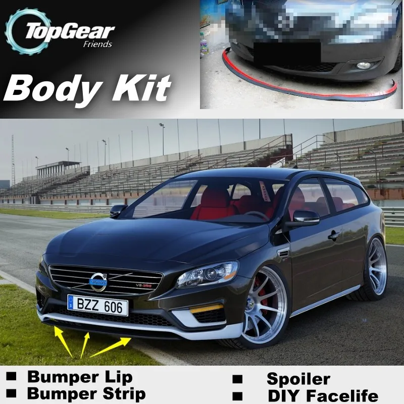 Lábios para Volvo Saia para a Engrenagem Fãs para Carro Pára-choques Lábio Defletor Skirt 2020 Frente Spoiler Superior Tuning - Corpo Kit Tira V60 2010 4 Cheap Saia abertura frontal