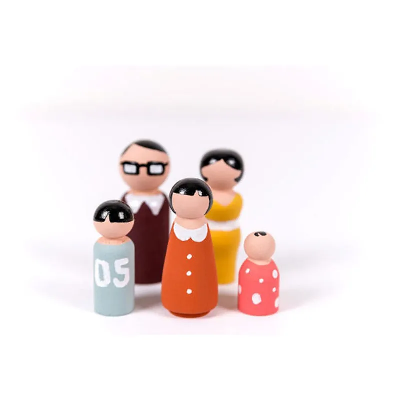 5Pcs Wooden Peg Dolls Family DIY Crafts  wooden dolls Cake Topper Kid's Printed Decoration christmas gift #4n29 (6)