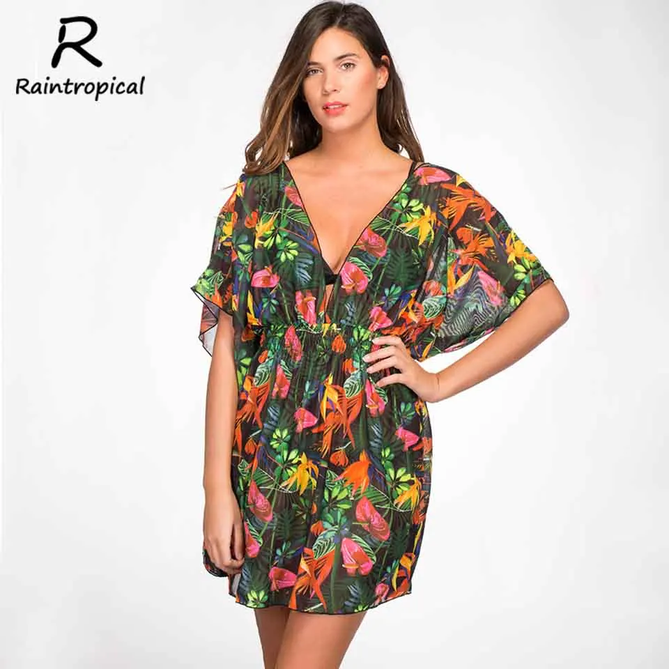 Raintropical 2019 Women Summer Beach Dress Print Swimsuit Cover Up