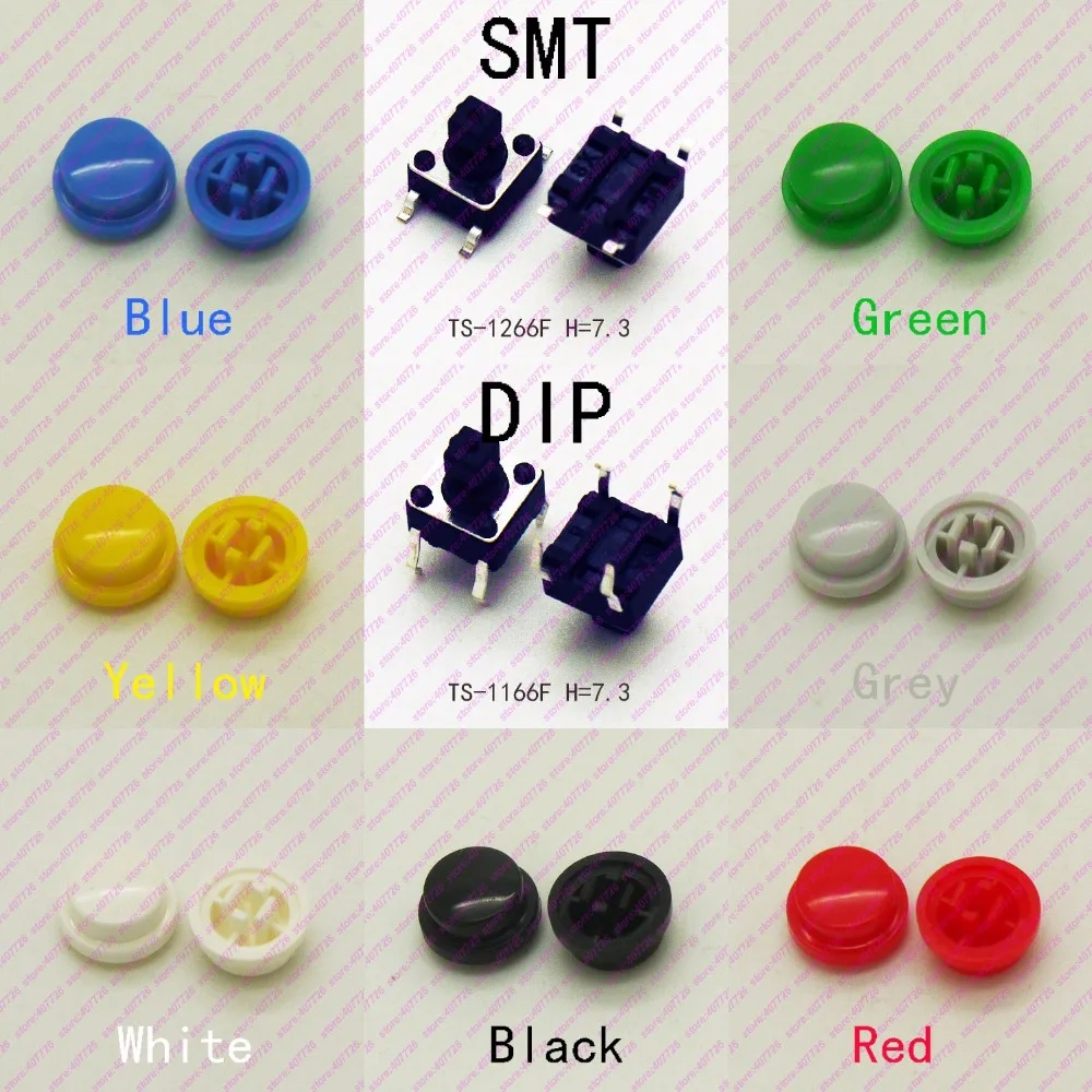 

10PCS 6*6*10.3mm With Round Cap 4PIN DIP& SMT Momentary Tact Button Top Square Head Tactical Keys Switch Mini Push Button