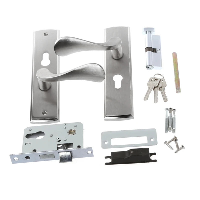 OOTDTY Modern Aluminum Alloy Indoor Dual Latch Room Door Panel Security Locks Handle + Key