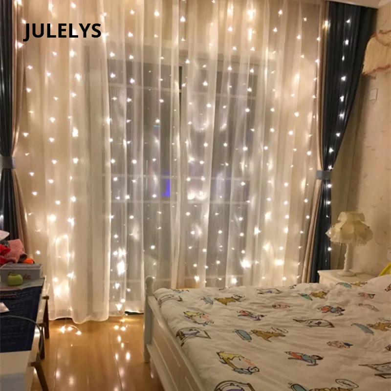 JULELYS 3M x 3M 300 Bulbs LED Curtain String Light Christmas Garland