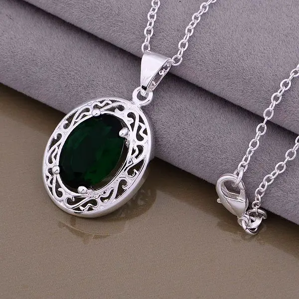 

AN879 Hot 925 sterling silver Necklace 925 silver fashion jewelry pendant jewelry inlaid green stone /hjnaqaua bnzakfga