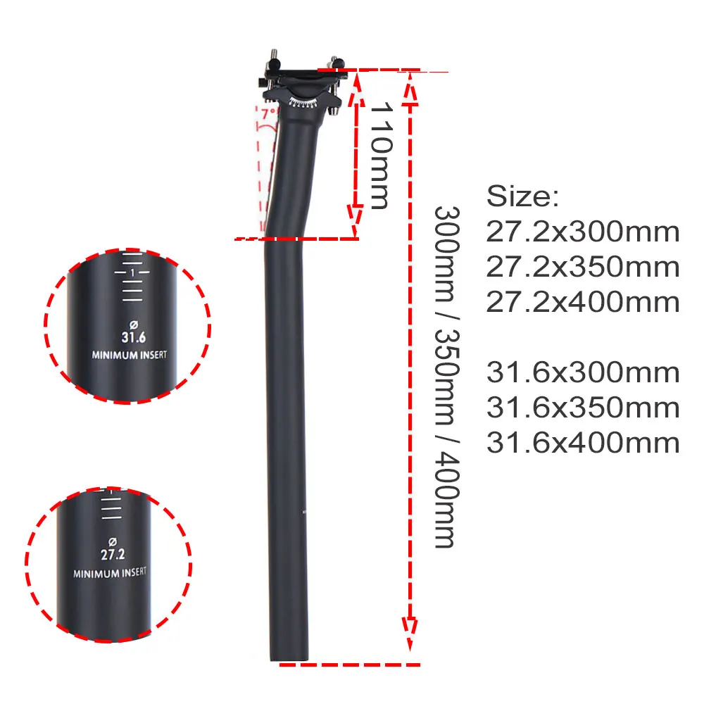 Углеродное волокно Подседельный штырь для горного велосипеда, дорожный/Mtb велосипеда неудачи, подседельные штыри 135g UD матовый 27,2/31,6*300/350/400 мм Запчасти для велосипедов
