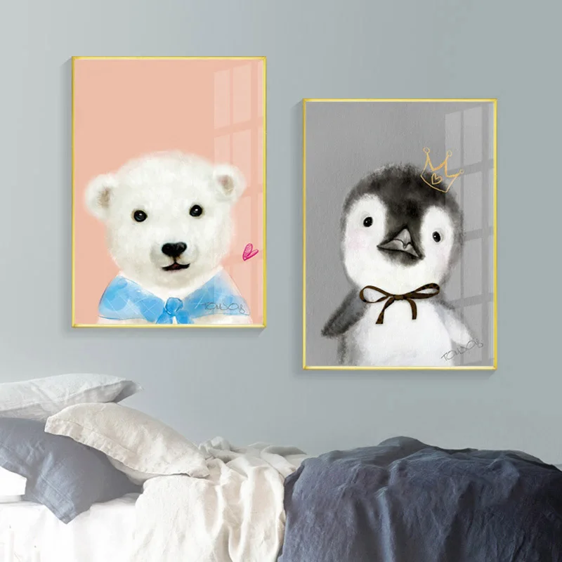 Printed-Canvas-Poster-Animal-Cute-Bear-Pig-Rabbit-Alpaca-Goose-Painting-Nordic-Style-Kids-Room-Wall (2)