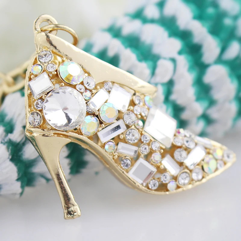 Новые модные металлические туфли на высоком каблуке Модель брелок для ключей для женщин Кристалл на высоком каблуке Стразы Брелок Сумочка Подвеска Сумки - Цвет: Золотой