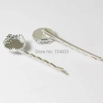 

Blank Bobby Pins Hairpins Bases Silver plated Metal Round Crown Bezel Hairpins Hairwear Hair Clips Settings Findings Wholesale