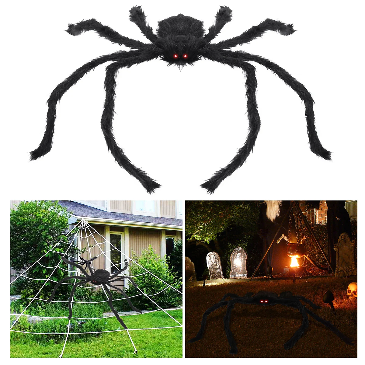 

BESTOMZ Large Size LED Eyes Fodable Glowing Halloween Spider Creepy High Stimulation Giant Plush Toy Animal Toy Plush Spider A20