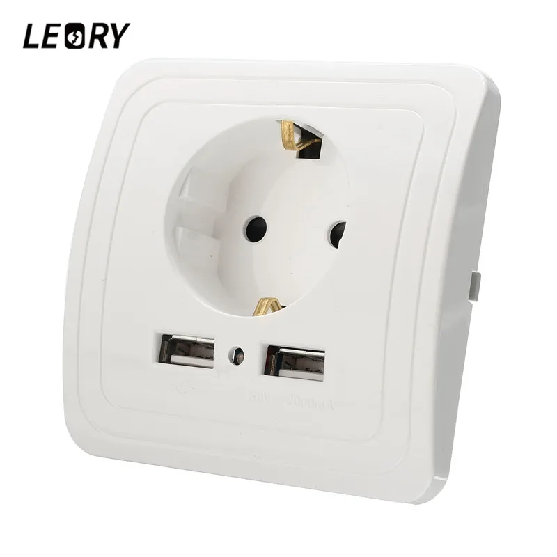 LEORY EU Panel Wall Outlet 2A Wall Charger Adapter EU Plug Socket Power Outlet Panel Dual USB Port High Quality LEORY EU Panel Wall Outlet 2A Wall Charger Adapter EU Plug Socket Power Outlet Panel Dual USB Port High Quality