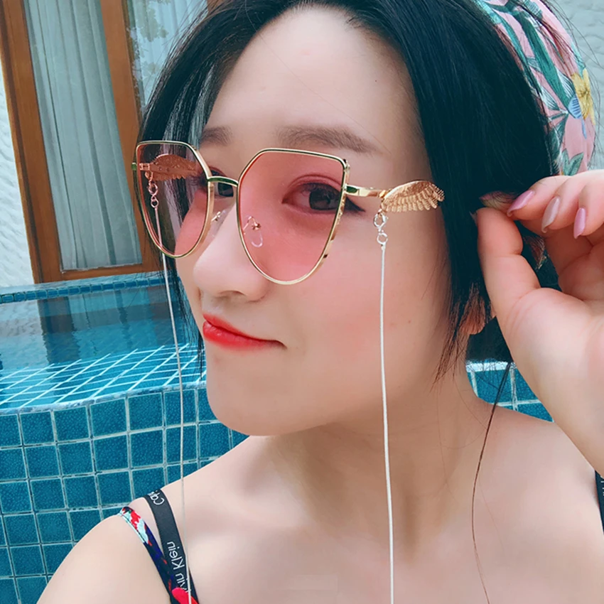 Neue Sonne yellow Mit Titan Frauen Cat Halskette pink Flügel Und Eye transparent 2019 Grey Mode Kabel blue Sommer Kette Brille Halter Sonnenbrille Männlichen Gläser dw4xnB7