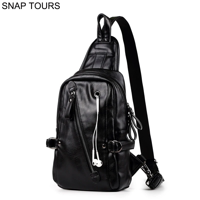 SNAP TOURS 2019 Short Trip Chest Pack Messenger Bag Men Leather Luxury Fashionable Black Man Crossbow Bag Over The Shoulder