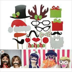 Photo Booth Props DIY Mustache Lip Antler Gift Stick Santa Claus Deer Shape Photo Props For Christmas Party Supplies 17 Pcs/lot