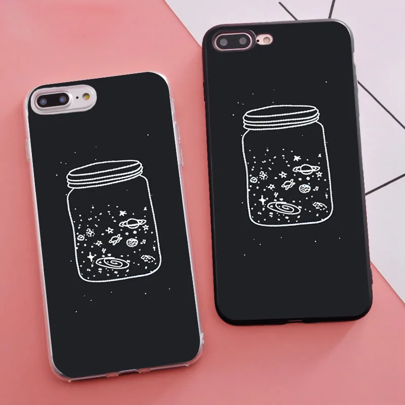 

Minason Cute Cartoon Wishing Bottle Planet Moon Soft Silicone Phone Case for iPhone X 5 5s SE 6 S 6s 7 8 Plus Cover Trend Coque