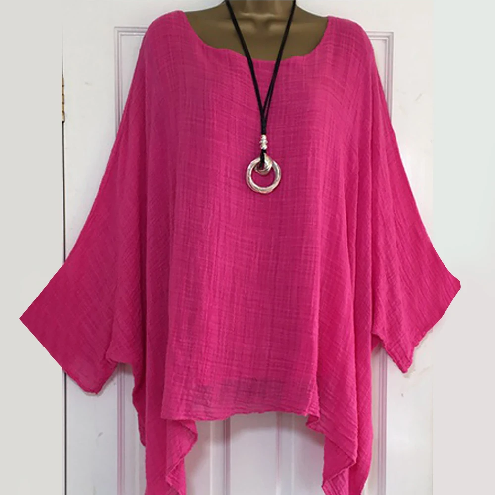 LEWVLIOD Plus Size Womens Tops And Blouses Solid Batwing Sleeve Loose Shirts Asymmetric O Neck Elegant Female Tops Summer Blusas LEWVLIOD Plus Size Womens Tops And Blouses Solid Batwing Sleeve Loose Shirts Asymmetric O Neck Elegant Female Tops Summer Blusas