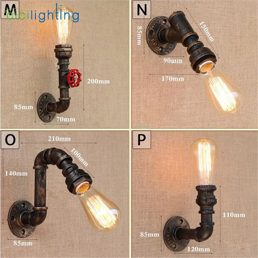 Loft Industrial Wall Light Iron Rust Water Pipe Retro Wall Lamp Vintage E27 Sconce Lights Home Lighting Fixtures Lustres Luz 5