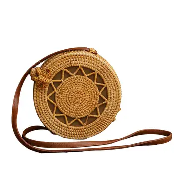 

Hot!!! Women's Square Round Rattan Woven Case Summer Beach Crossbody Shoulder Bag