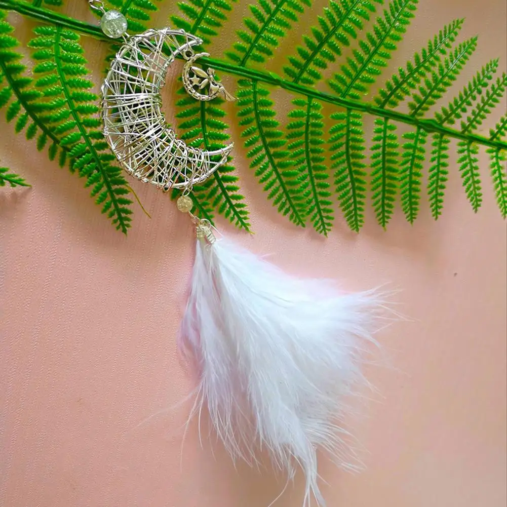 

Openwork Moon Feather Dream Catcher Exquisite Handmade Moon Car Pendant Bedroom Dormitory Decoration Innovative Gift For Girl