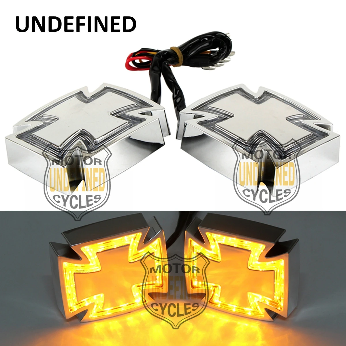 

2 Pcs Chrome Motorcycle Amber Cross Turn Signal Indicator Light LED Brake / Running/Tail light Lamp For Harley Bobber Chopper