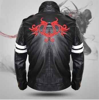 

New for Game Pototype Alex Mercer Black Leather Jacket Coat Embroidery Dragon Men's Jacket