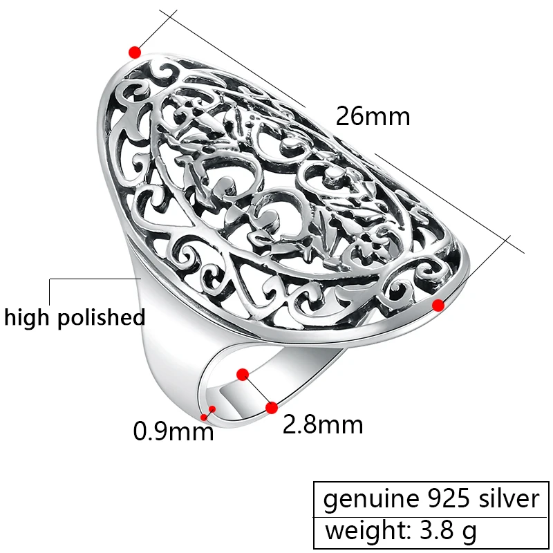 925 Серебряное кольцо Женщины Кольца выдалбливать Сянюнь Национальный в старинном тайский серебряное кольцо отправить его подруга