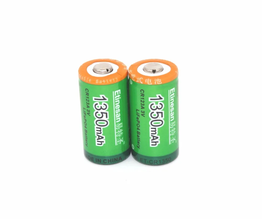 

2pcs CR123A 1350mAh 3v Li-ion Battery Rechargeable Etinesan Camera flashlight Batteries