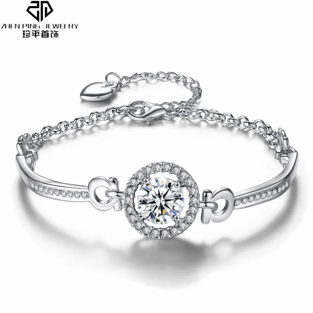 

Romantic Zircon Stone Bracelets Silver Gold Metal Bangles Fashion Jewelry for Women Girls