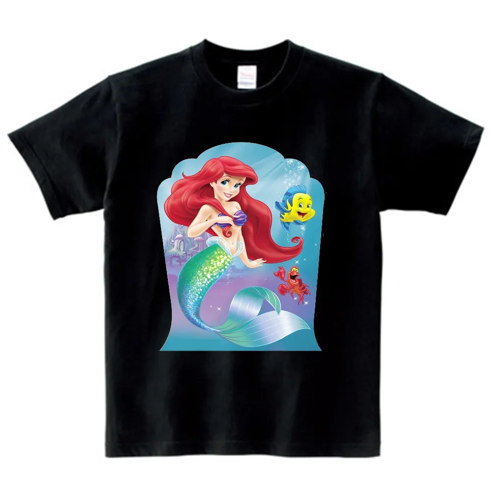 Детская одежда красивая детская футболка с изображением русалки Ариэль детская одежда футболки для мальчиков и девочек