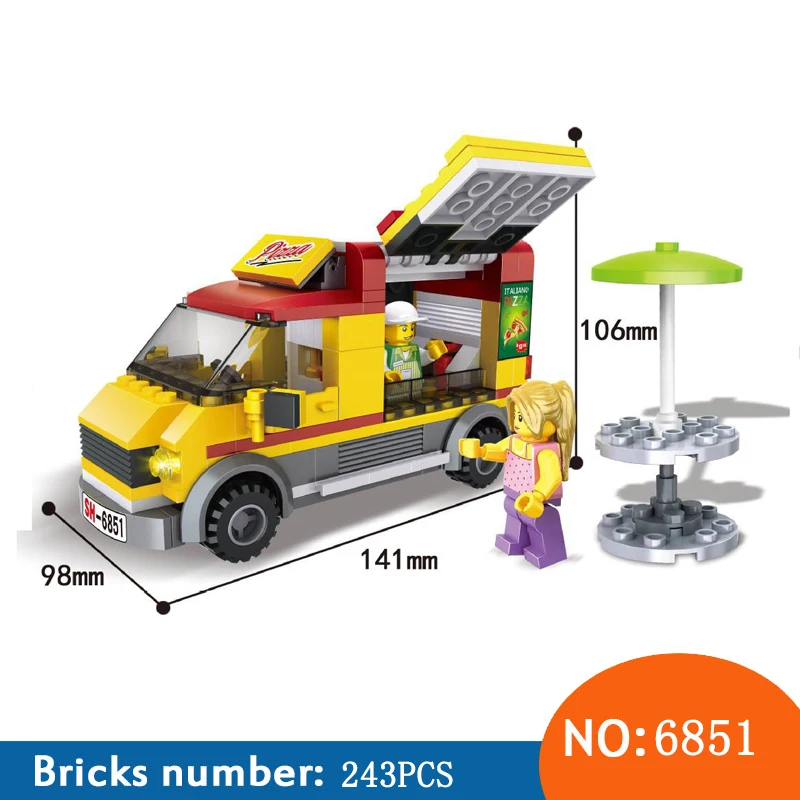 

NEW City takeout Pizza Dining truck car building block scenes figures diy bricks educational toys for children
