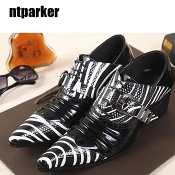 

ntparker Fashion black and white casual genuine leather boots,pointed toe increased high-heeled shoes, man dress shoes, EU38-46