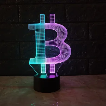 

Bitcoin BTC 3D Vision Night Light Table Lamp Virtual Currency Three Dimensional Light Black Base USB Rechargeable Touch Light