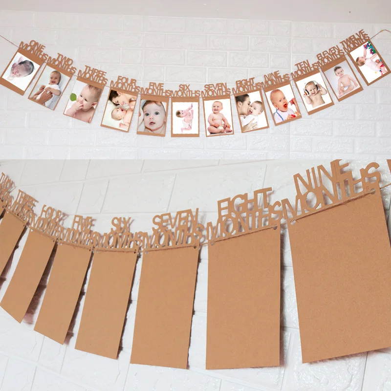 

12 Months Photo Frame Banner First Happy Birthday Decorations 1st Baby Boy Girl My 1 One Year Party Supplies Gold Pink Silver