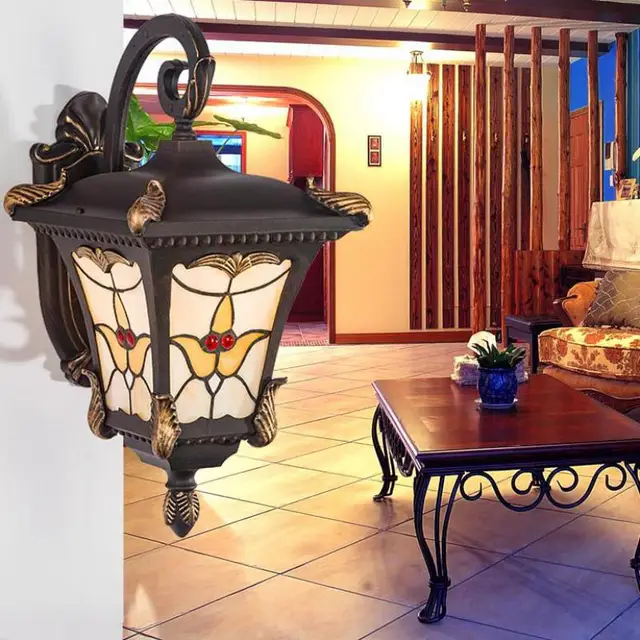 Garden Tiffany Wall Lamp Study American Antique Iron Gl Outdoor Garden Tiffany Wall Lamp Study American Antique Iron Gl Outdoor Lighting Mediterranean Sea Waterproof Exterior Lights