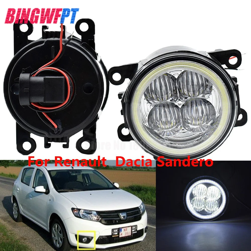 

2x Car Styling White Blue Angel Eyes LED Fog Light Round Bumper Lamp For Renault Dacia Sandero