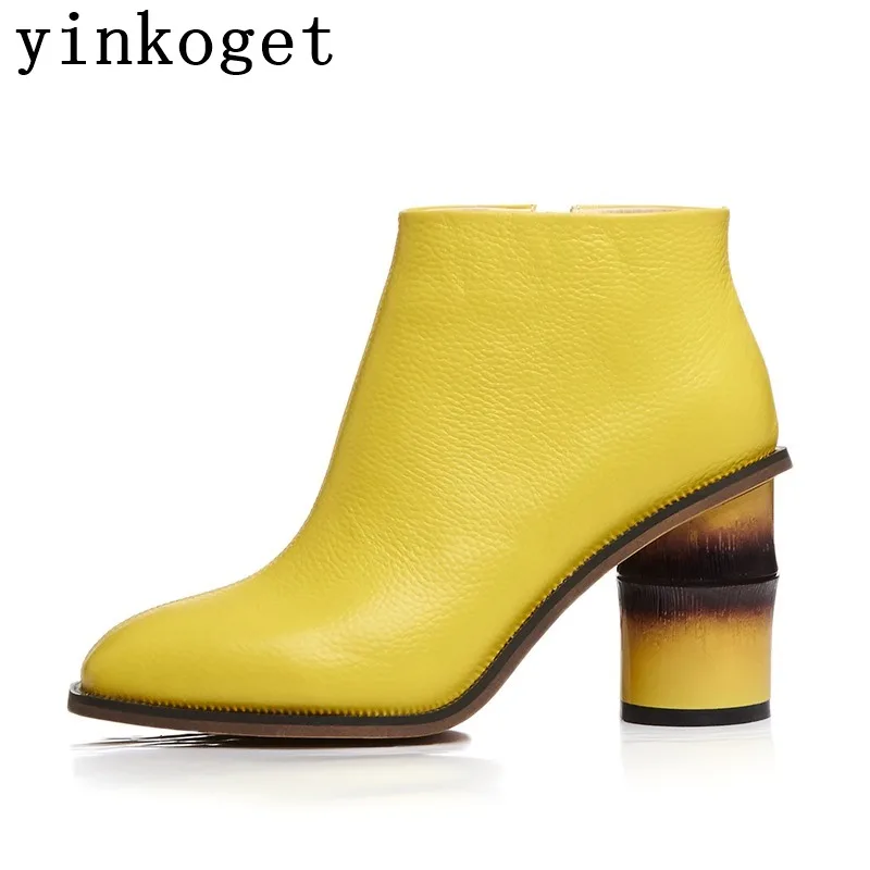 

Fashion casual square toe zip Strange Style short women boots Genuine leather high heels ankle boots platform martin boots