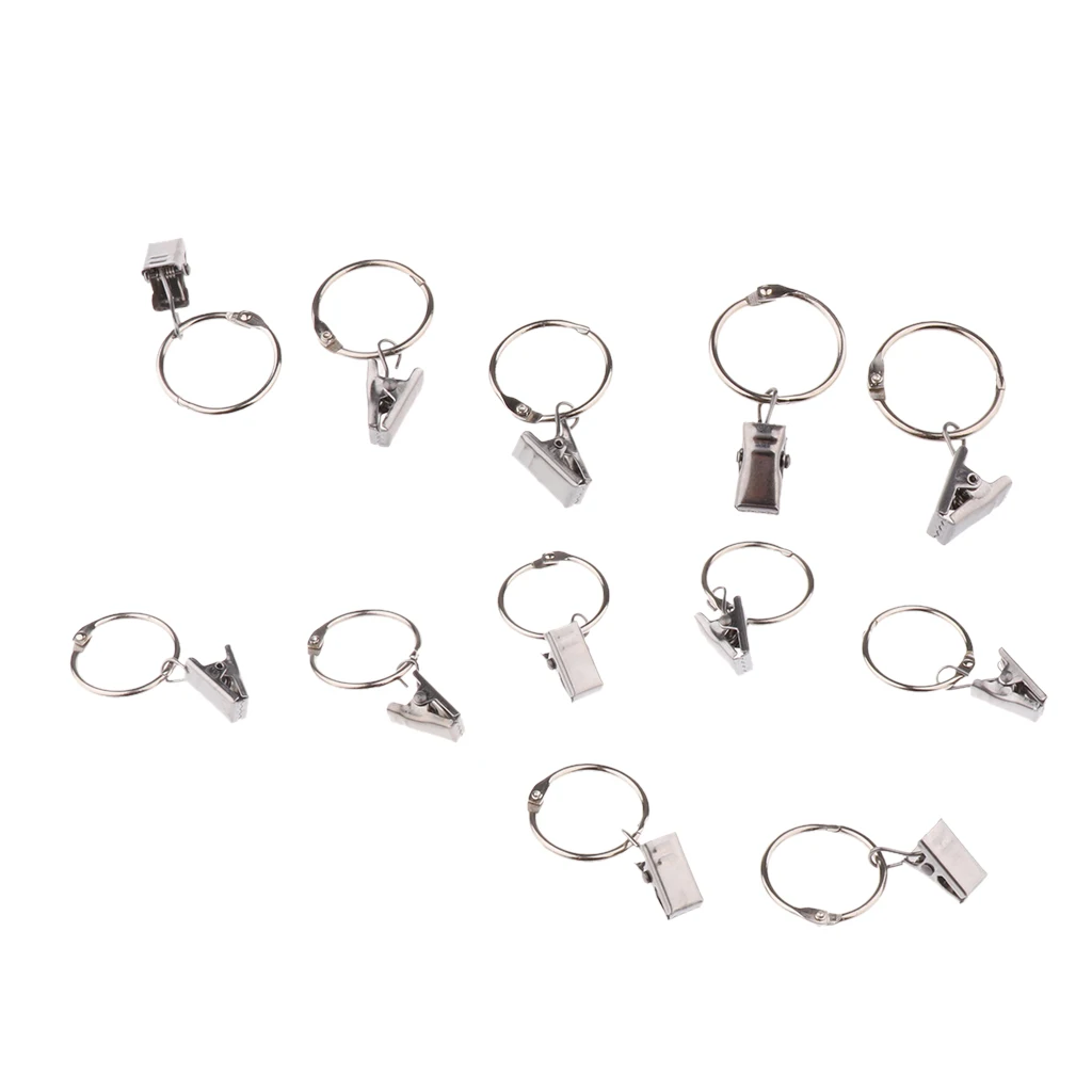 12 Piece Curtain Ring Hook with Clips with Eyelet for Window/Door/Bath 25mm, Drapery Rings Hanger