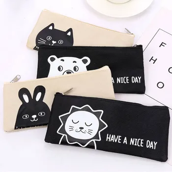 

1PCS Cartoon Creative Animal Canvas Zipper Pencil Bag Zipper Pencil Case Student Stationery Storage Bag Schools&Offices Supplies