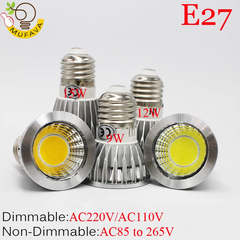 

High Power Led 9W 12W 15W AC 85-265v E27 Dimmable Ultra Bright Cob Spotlight Lamps For Home Lighting Led Bulbs