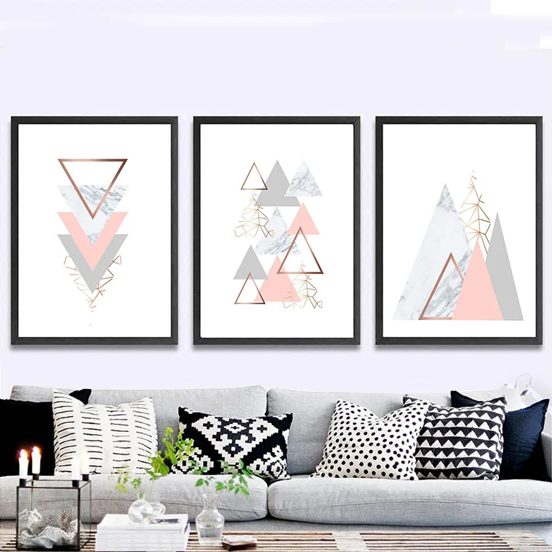 Geometric Pink Marble Gray Rose Gold Printable Wall Art Digital Canvas  Painting Picture Modern Living Home Decor