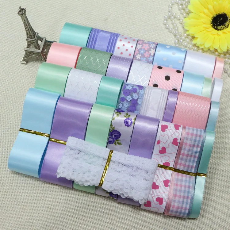 

DIY ribbon set----light spring color mix ribbon set(total 32 yards)