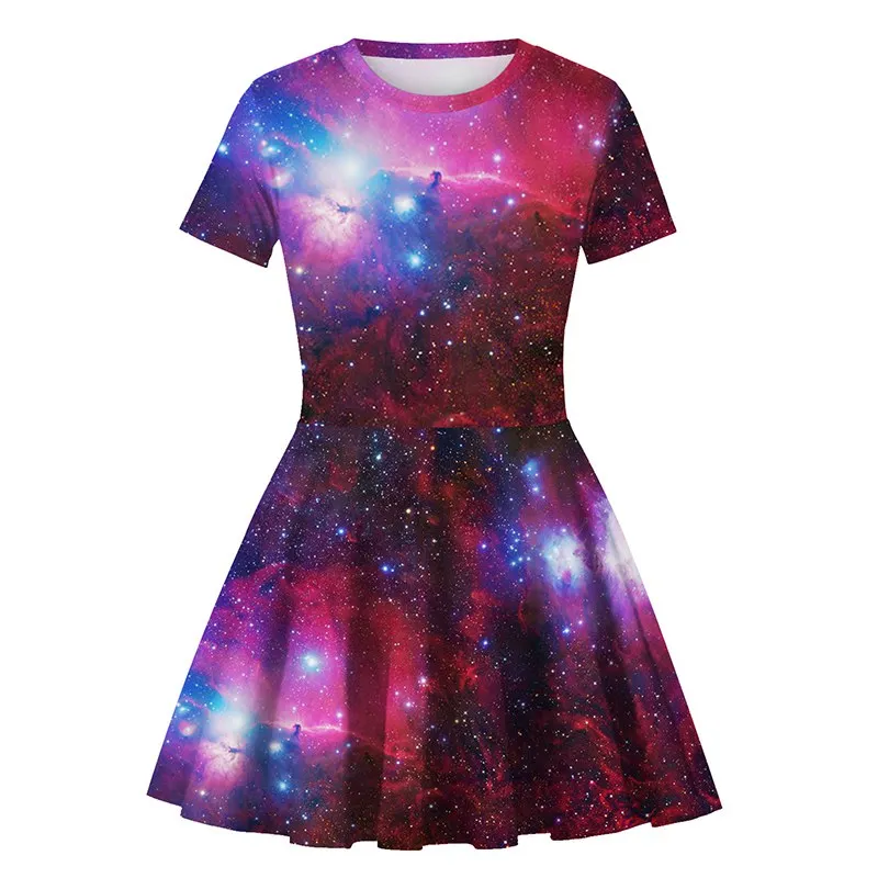Звездное платье для девочек Подростковый Костюм для девушки для хеллоуина Модные Повседневные наряды 3D принт супергероя косплей одежда радужные платья - Цвет: Red Starlit Dress