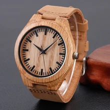 Casual Nature Wood Bamboo Genuine Leather Band Strap Wrist Watch Men Women Cool Analog Bracelet Gift relojes de pulsera