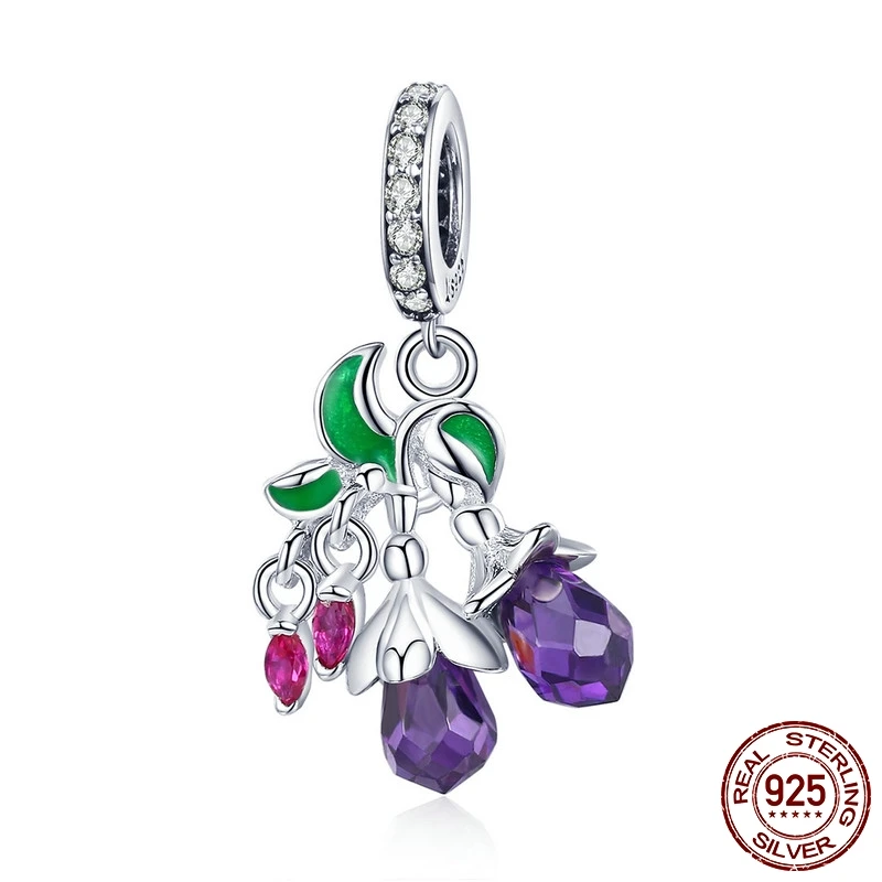 

FURUYA 925 Sterling Silver Charms Fit original Pandora Bracelets Necklaces Colorful CZ Flower Fruit Charms Jewelry