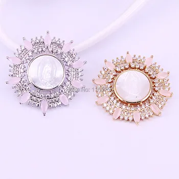 

5Pcs Elegant Round Shaped Shell Pendant, Micro Pave CZ Zirconia Virgin Maria Shell Pendants, Necklace Accessories