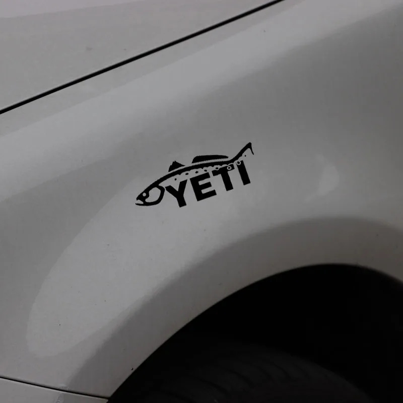 YJZT 15.5CM*5.6CM Yeti Logo Fish Vinyl Decal Car Sticker Car Window Fishing  Decal Black/Silver C24-0527