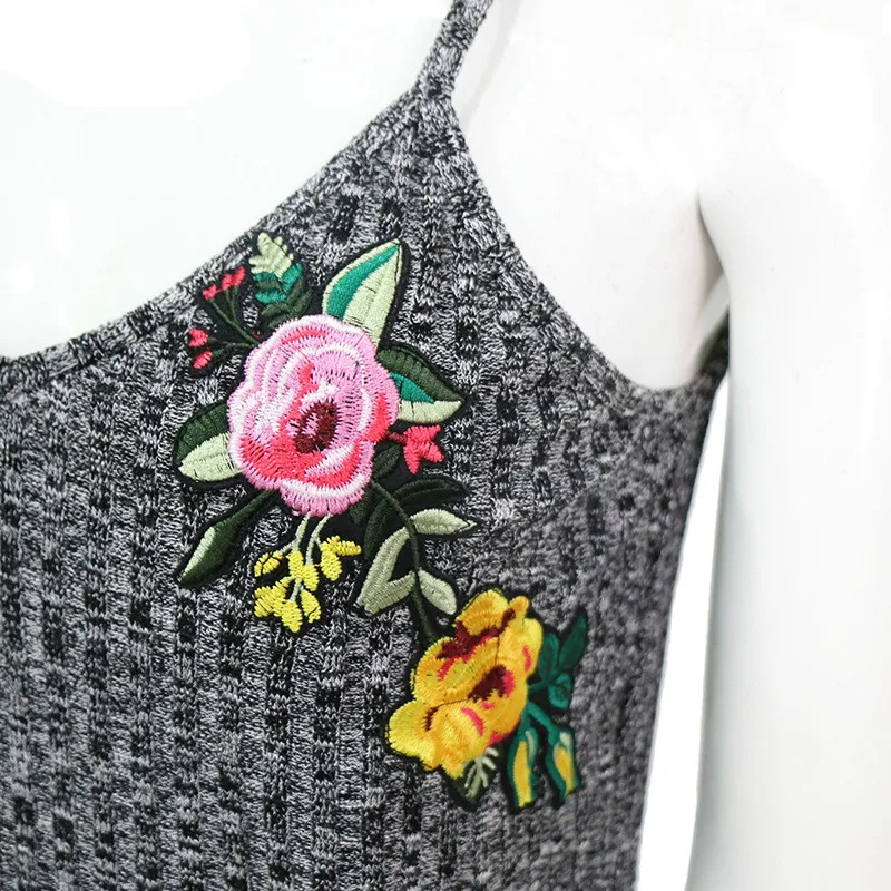Женский топ с цветочной вышивкой V образным вырезом|cami top|knit camisolesummer sexy top |
