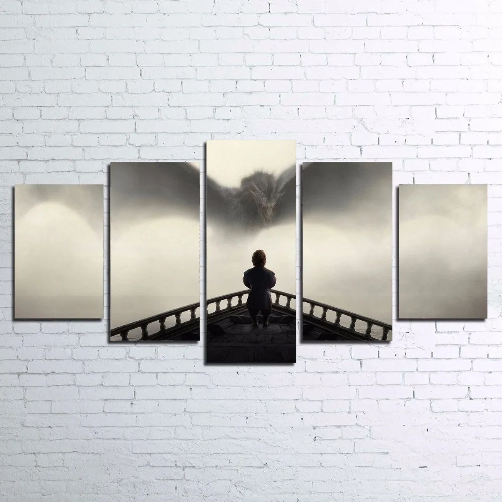 

Modern Canvas Painting HD Printed Frame Living Room Home Decor 5 Pieces Game Of Thrones Pictures Wall Art Dragons Poster PENGDA