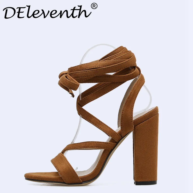 

DEleventh 2018 Sexy Women Pumps Peep Toe Lace Up Heels Sandals Woman Sandals Stiletto With Women Shoes Womens High Heels Brown 6