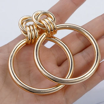 AENSOA Simple Trendy Gold Color Big Round Earring Fashion Hollow Out Punk Metal Drop Earrings For Women Jewelry Accessories 2019