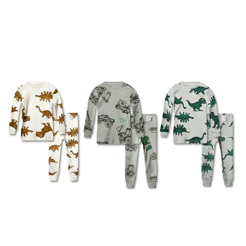 Детские пижамные комплекты одежда для сна для маленьких мальчиков и девочек Футболка с рисунком динозавра и поросенка+ штаны осенне-зимняя детская одежда для сна из 2 предметов детская одежда